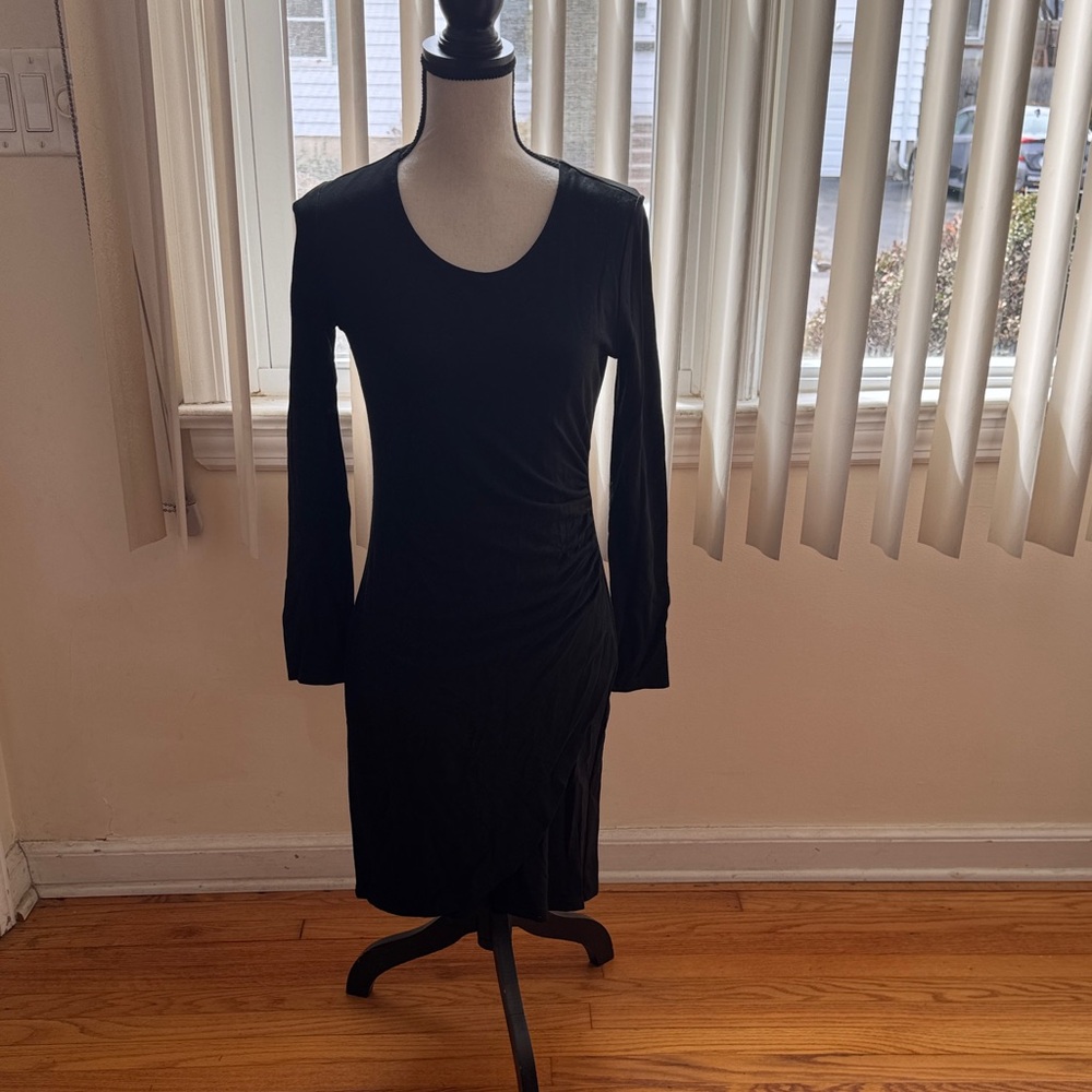 Ann Taylor Black Long Sleeve Ruched Sheath Dress